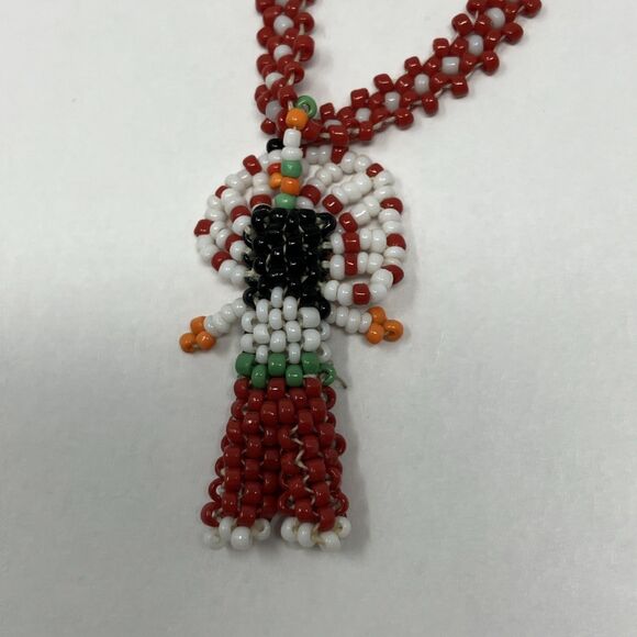 Vintage Native American Indian Seed Bead Bracelet Kachina Chief Doll Red Orange - Picture 6 of 7
